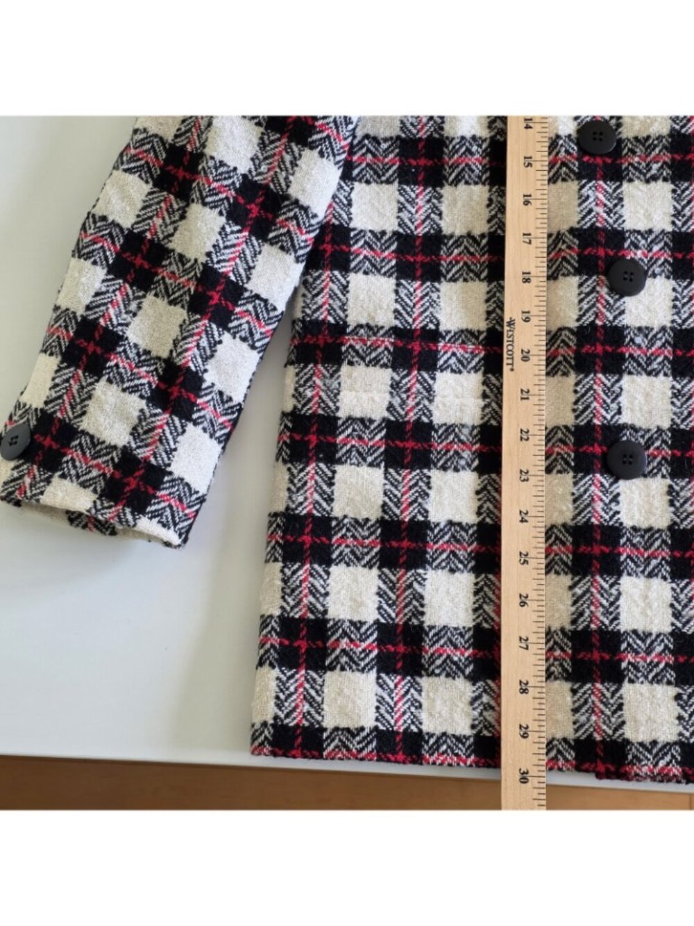 Vtg 80s Planet Plaid Blaizer US 8 Wool Blend Lined DB Colarless England Academia - Picture 8 of 16